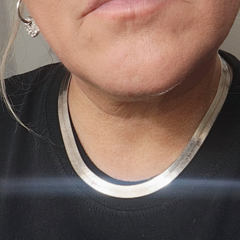 Thick Sterling Silver Choker Necklace 18" long FLAT - Picture 9 of 9